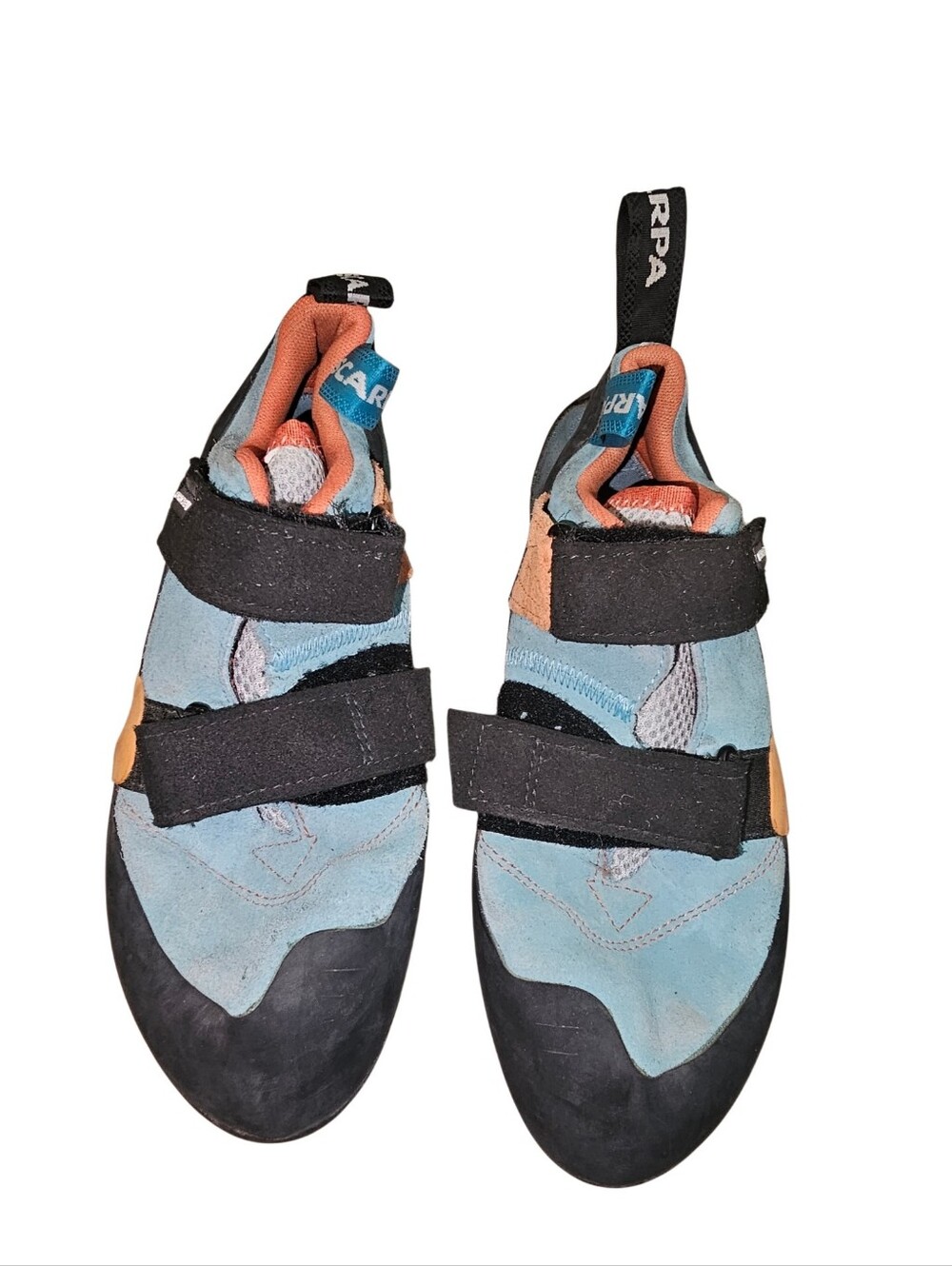 💰Scarpa Light Blue and Orange Velcro Climbing Shoes
